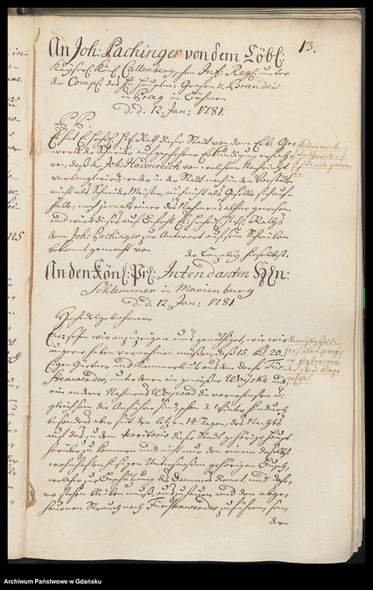 image.from.unit.number "[Liber missivarum]. Register über vorstehende Briefe von Jahr 1781. Register derer an welche vorstehende Briefe geschrieben worden"