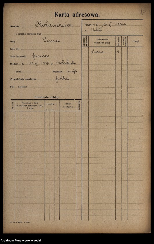 Obraz 12 z jednostki "[Spis ludności Łodzi] Rożana-Różyński"