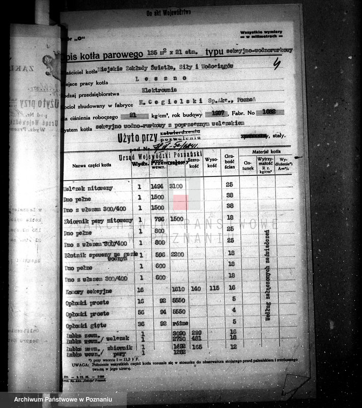 Obraz 8 z jednostki "Miejskie Zakłady Światła, Siły i Wodociągów w Lesznie nr woj. kotła 6841"
