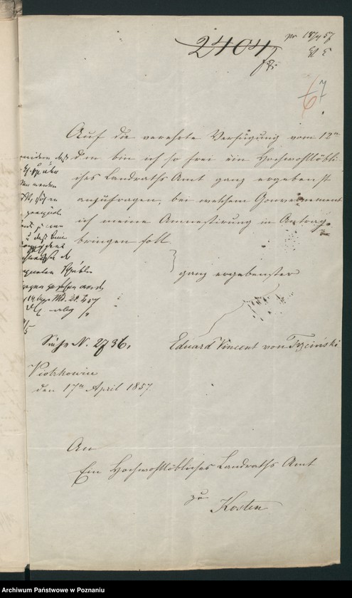 Obraz 13 z jednostki "A. betr. den polnischen Flüchtling Eduard, Vinzent von Trzciński"