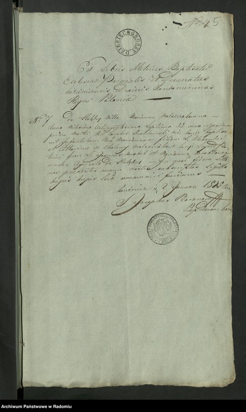 Obraz 7 z jednostki "Allegata z Roku 1825 z Parafii Kozienickiej do Akt Stanu Cywilnego Urodzenia, Zejścia i Zaślubienia"