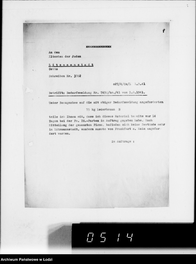 Obraz 12 z jednostki "Bedarfsmeldungen der Älteste der Juden"