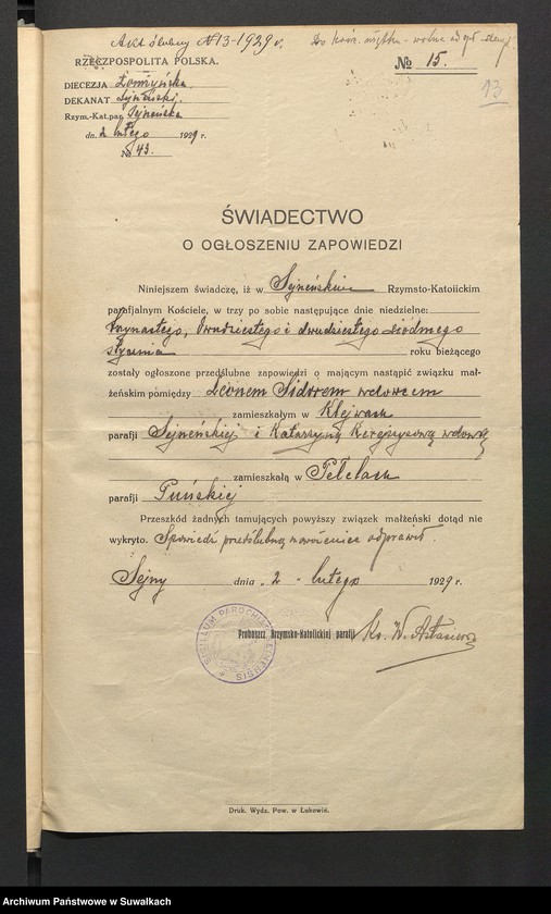 image.from.unit.number "Aneksy dp aktów zaślubionych rz.kat. parafji Puńsk (pow. Suwalskiego) za rok 1929"