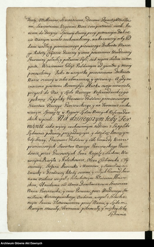 image.from.unit.number ""Akta sądow J K Mci referendarskich koronnych za szczęśliwego panowania - - Augusta II króla polskiego - - Za sprawą i przełożeniem - - Jakuba na Skrzynnie Dunina referendarza koronnego, radoszyckiego, ex post wiślickiego i lipnickiego starosty. Annorum 1727-mi, 1728-vi et 1729-ni. Także za sprawą i przełożeniem - - Józefa na Załuskach Załuskiego referendarza koronnego, kanonika katedralnego krakowskiego, archidiakona pułtuskiego, w katedrze płockiej koadiutora, proboszcza warszawskiego, infułata proboszcza kodeńskiego. Annorum 1730, 1731, 1732-di. Za pisarstwa - - Michała Nagrodzkiego J K Mci sekretarza i pisarza referendarskiego koronnego"."