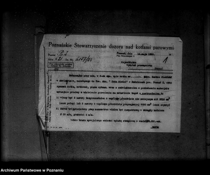 Obraz 5 z jednostki ""Huta miedzi" Towarzystwo Akcyjne Rudnicze powiat poznański nr porządkowy kotła 128"