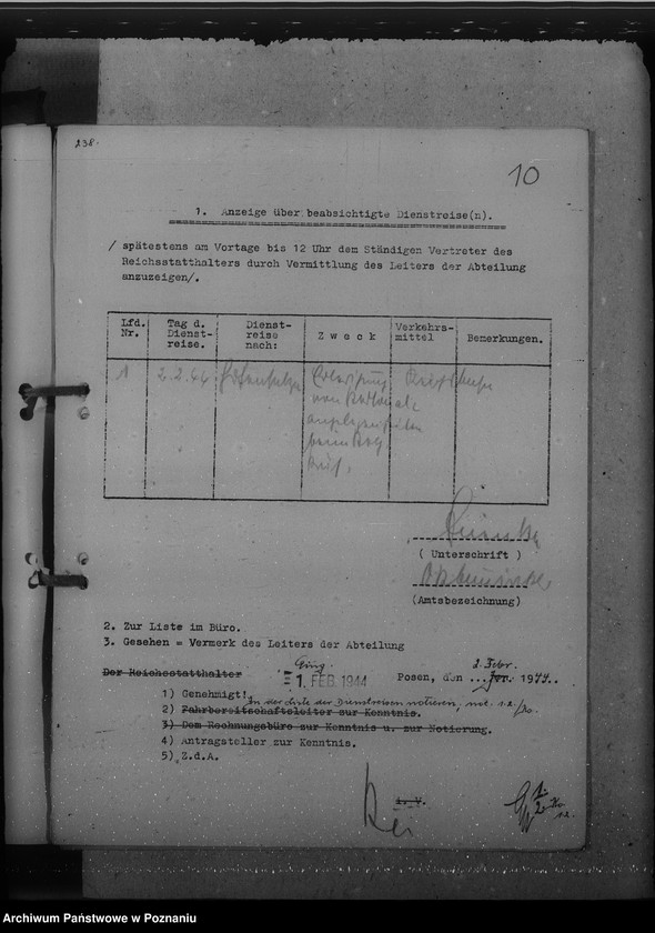 Obraz 14 z jednostki "Genehmigungen der Dienstreisen / Archivgut - Bytyn, Ceradz, Tarnowo, Starpel / i inne wyjazdy służbowe"