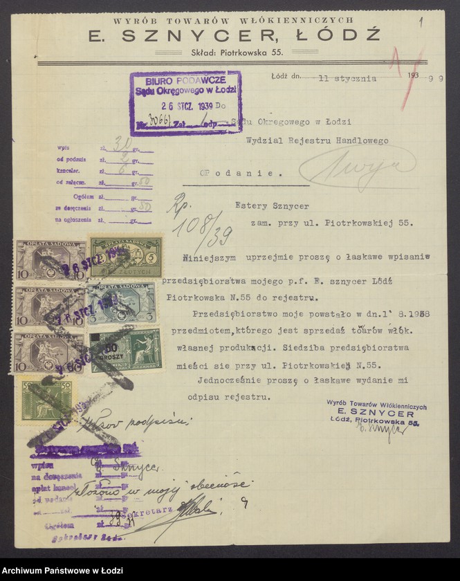 Obraz 3 z jednostki "Estera Sznycer – wyrób i sprzedaż towarów włokienniczych"