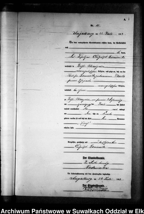 image.from.unit.number "Geburts-Neben-Register des Königlichen Preussischen Standes-Amtes Gr. Strengeln Kreis Angerburg"