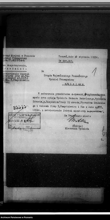 image.from.unit.number "Zatwierdzenie zakładu przemysłowego /fabryki musztardy/ Szmytkiewicz i Spółka w Poznaniu"