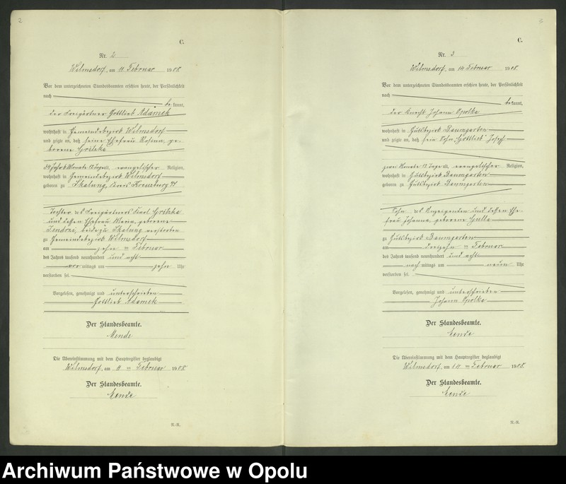 Obraz z jednostki "Sterbe-Register (Neben-Register) Standesamt Wilmsdorf 1908  vol. 35 No.1 bis 17"