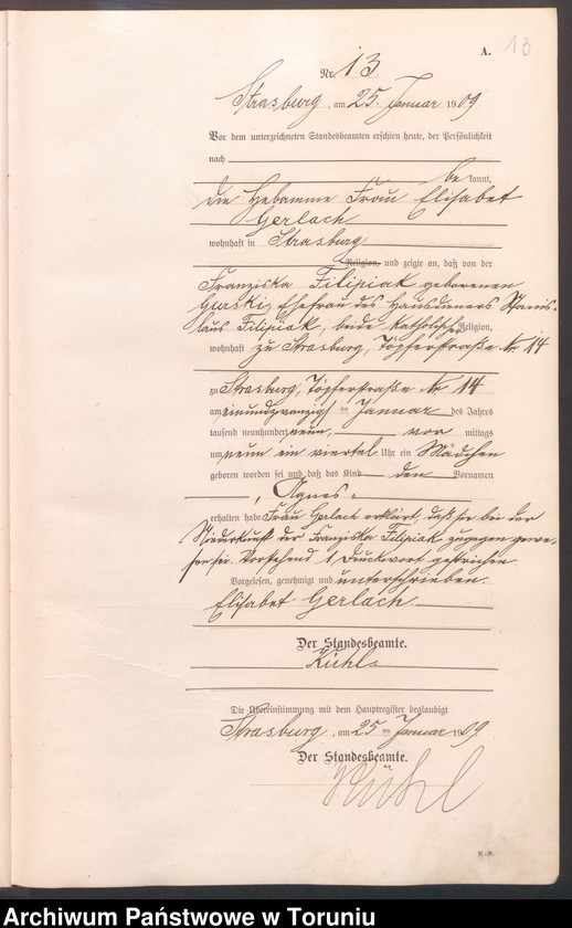 image.from.unit.number "Geburts Neben Register Starburg Stadt für das Jahr 1909"