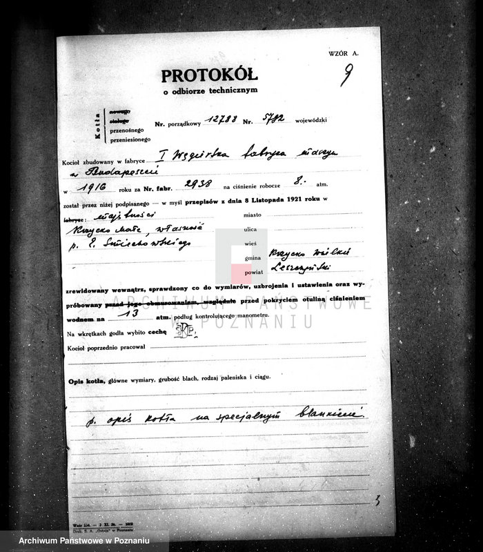 Obraz 13 z jednostki "Majętność Krzycko Małe, pow. leszczyński, własność E. Śmiechowski, nr woj. kotła 5792"