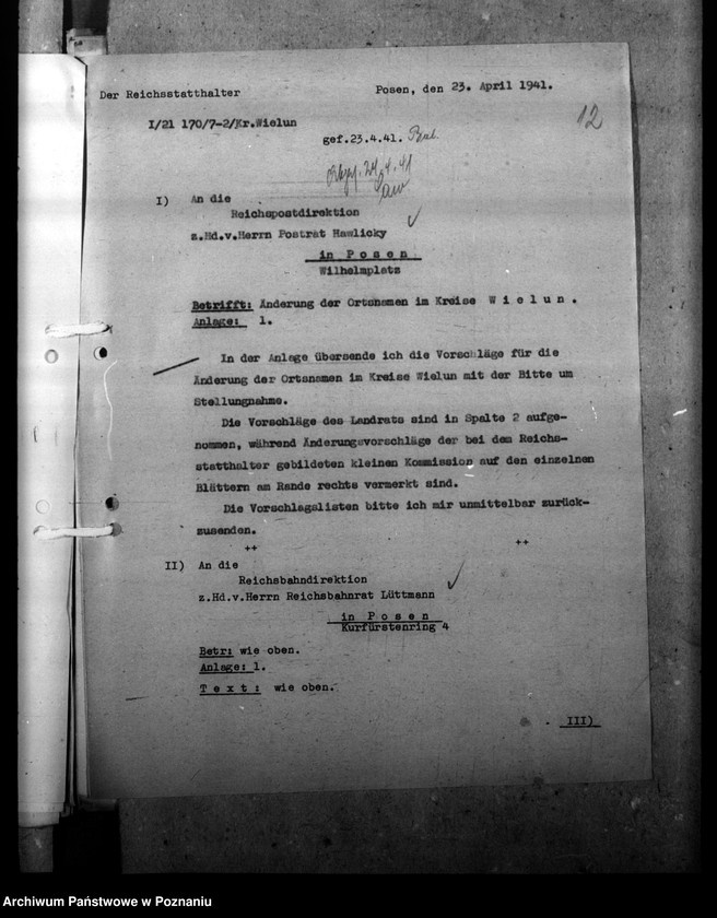 Obraz 16 z jednostki "Ortsnamenänderung - Kreis Welungen (Wieluń)"