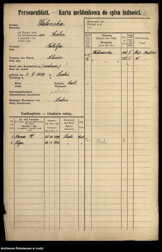 Obraz 8 z jednostki "[Spis ludności Łodzi] Wabdanowski - Wagman"