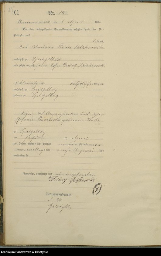 image.from.unit.number "Sterbe-Haupt-Register Nr 1 - 45"