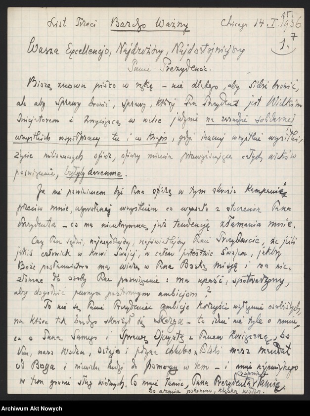 image.from.unit.number "Orłowski Józef; Załączniki: 1) wycinki prasowe; 2) list I. Paderewskiego do J. Orłowskiego (rękopis J. Orłowskiego); 3) list ks. F. Feldheima (do I. Paderewskiego?) z 21 III 1936 r. (fotokopia); 4) "Affidarit"; 5) telegram Grupy R. Chase