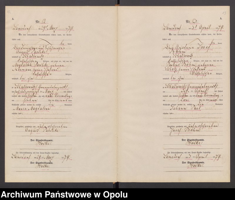 image.from.unit.number "Geburts-Neben-Register des Standesamts Lamsdorf No 15 pro 1879"