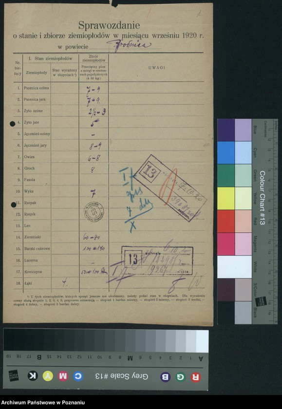 Obraz 3 z jednostki "[Sprawozdanie o stanie i zbiorze ziemiopłodów w miesiącach wrześniu i październiku 1920 w poszczególnych powiatach]"