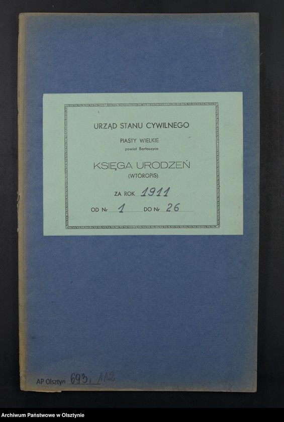 image.from.unit.number "Geburts-Neben-Register Nr 1 - 26 [Księga urodzeń- wtóropis ]"