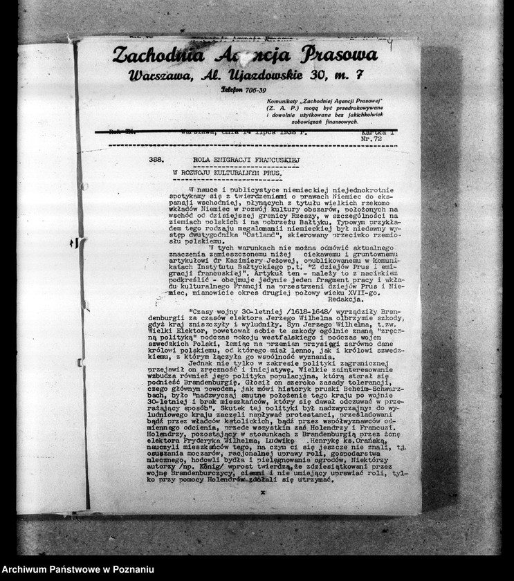 Obraz 7 z jednostki "Biuletyny Zachodniej Agencji Prasowej i Prasowej Agencji Młodych Obozu Zjednoczenia Narodowego"