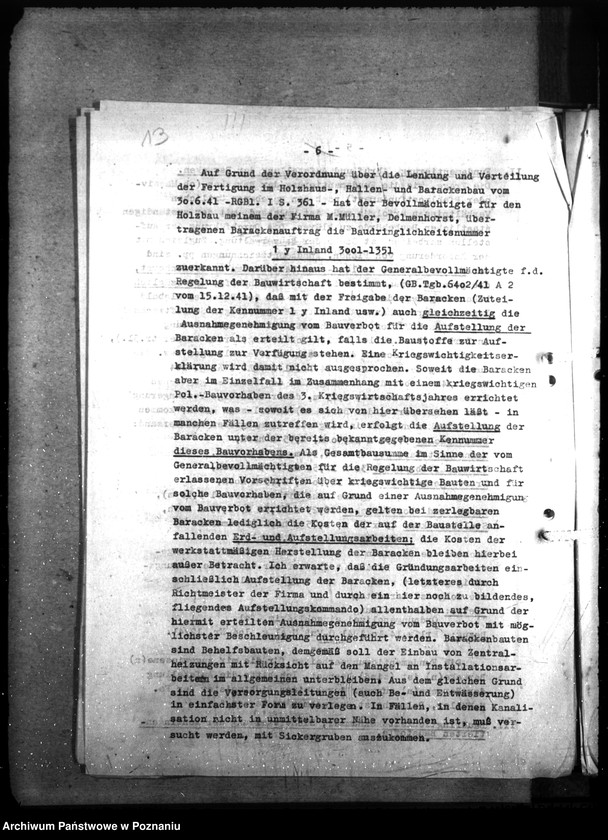 Obraz 17 z jednostki "Barackenbedarf der Ordnungspolizei - Posen: 1) Kraftwagenbaracke, 2) 2 Gefängnisbarakken, 3) 3 Baracke für Kaserne, 4) 7 - 1 Backere für Hermannstal"