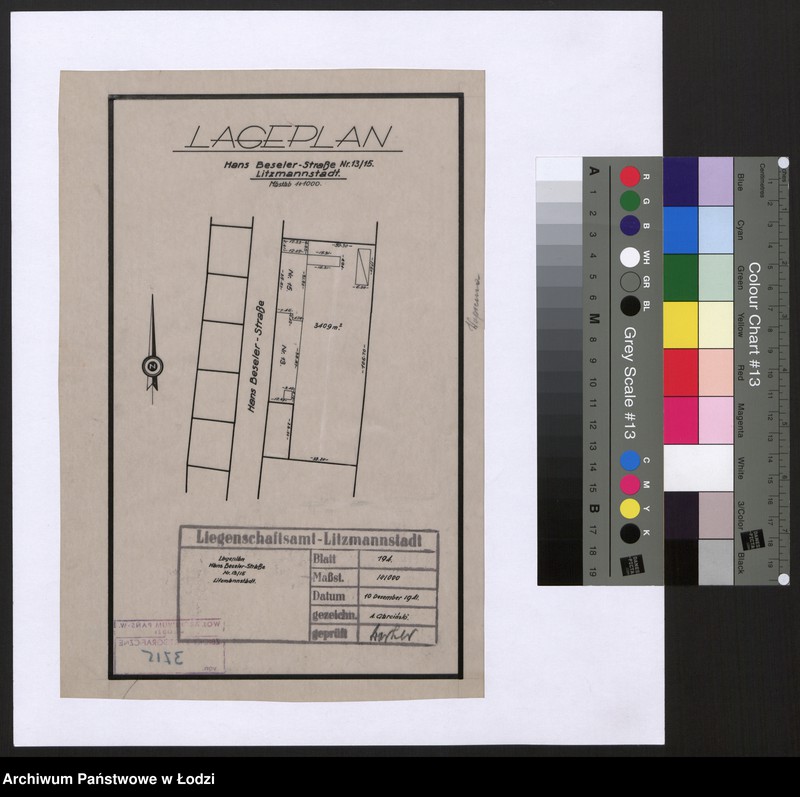 Obraz 1 z jednostki "Lageplan Hans Beseler Straße Nr 13/15 Litzmannstadt"