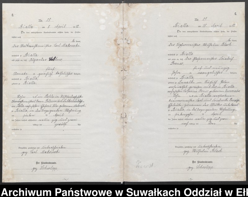 Obraz 6 z jednostki "[Sterbe-Haupt-Register des Königlichen Preussischen Standes-Amtes Bialla Kreis Johannisburg]"