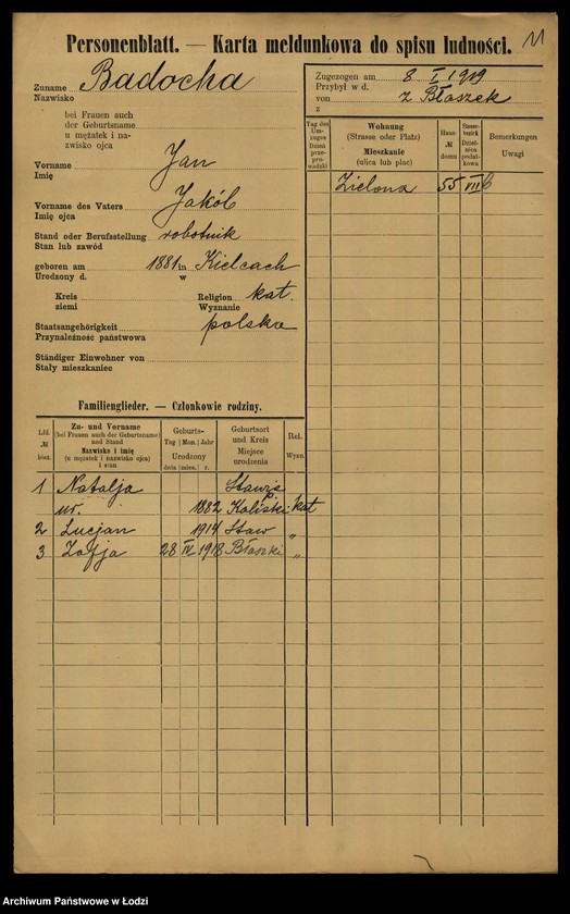 Obraz 13 z jednostki "[Spis ludności Łodzi] Bader - Beierlein"