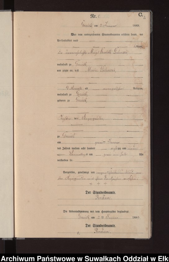 image.from.unit.number "Sterbe-Neben-Register des Königlichen Preussischen Standes-Amtes Gneist Kreis Loetzen"