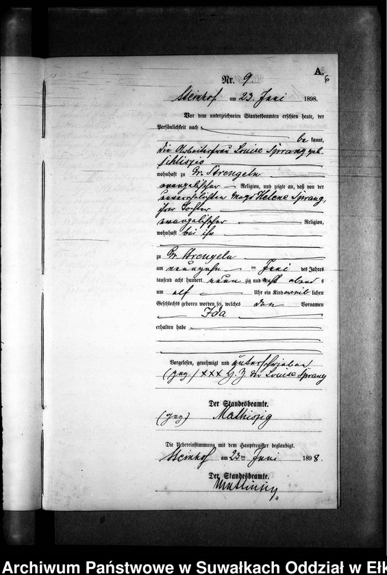 image.from.unit.number "Geburts-Neben-Register des Preussischen Standes-Amtes Gr. Strengeln Kreis Angerburg"