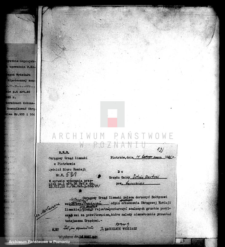 Obraz 16 z jednostki "Regulacja hipoteczna scalonych gruntów Miłkowice powiatu tureckiego"