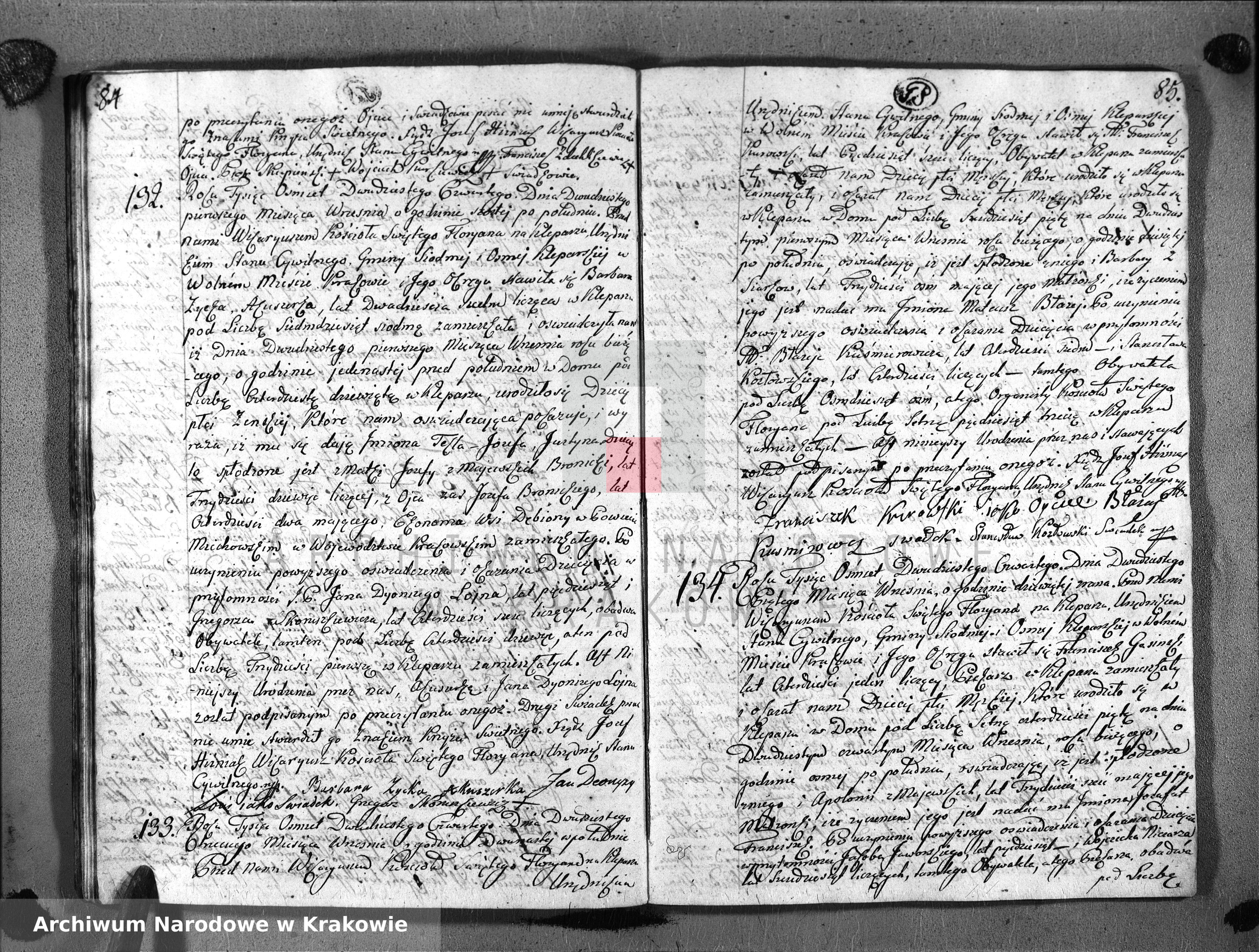 Skan z jednostki: Księga Aktów Urodzenia i Uznania dla Parafii Sgo Floryana przy Krakowie na Rok 1824