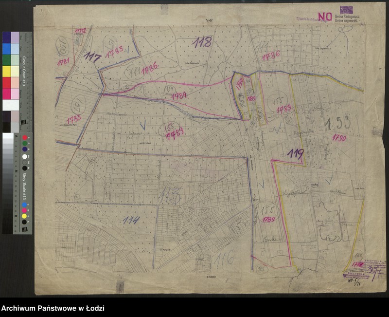 Obraz 1 z jednostki "Plan m. Łodzi 1:5000 z oznaczeniem podziału miasta na obwody i rejony spisowe. Sekcja VF"