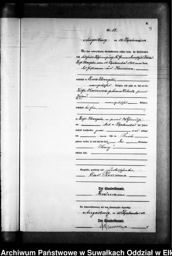 image.from.unit.number "Geburts-Neben-Register des Preussischen Standes-Amtes Gr. Strengeln Kreis Angerburg"