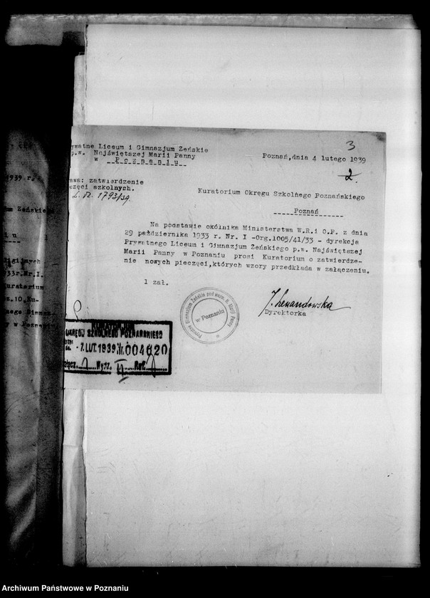 Obraz 7 z jednostki "Prywatne Liceum i Gimnazjum Żeńskie Najświętszej Marii Panny- Poznań [w tym katalogi główne klasy IV-tej z lat 1936/37, 1937/38, 1938/39]"