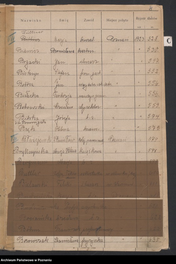 Obraz 10 z jednostki "Spis alfabetyczny małżeństw za 1923"