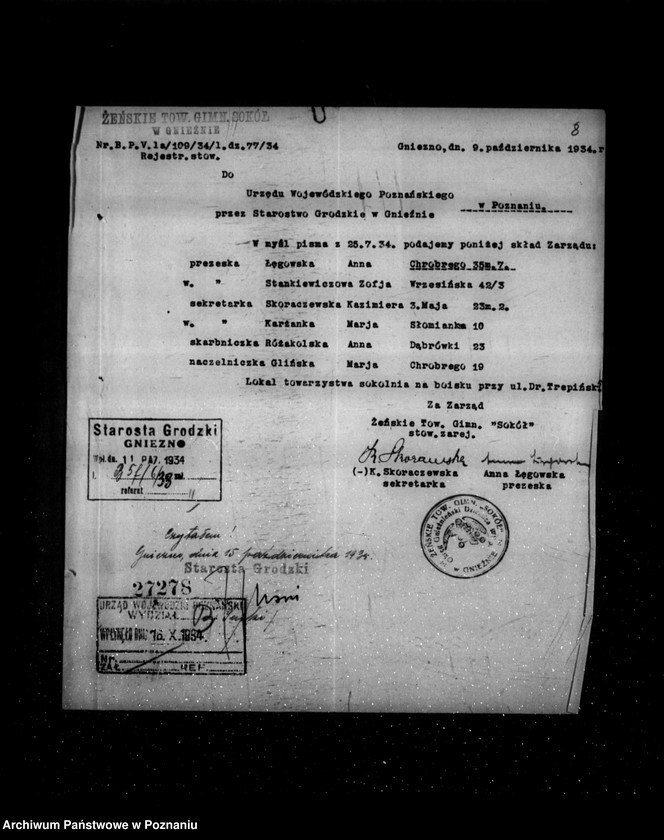 Obraz 12 z jednostki "/Żeńskie Towarzystwo Gimnastyczne Sokół w Gnieźnie - rejestracja/"