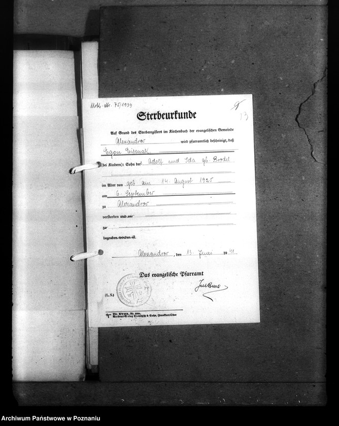 Obraz 17 z jednostki "Wykaz miejscowych Niemców, którzy zginęli w 1939 roku. Kreis Litzmannstadt (Łódź)"