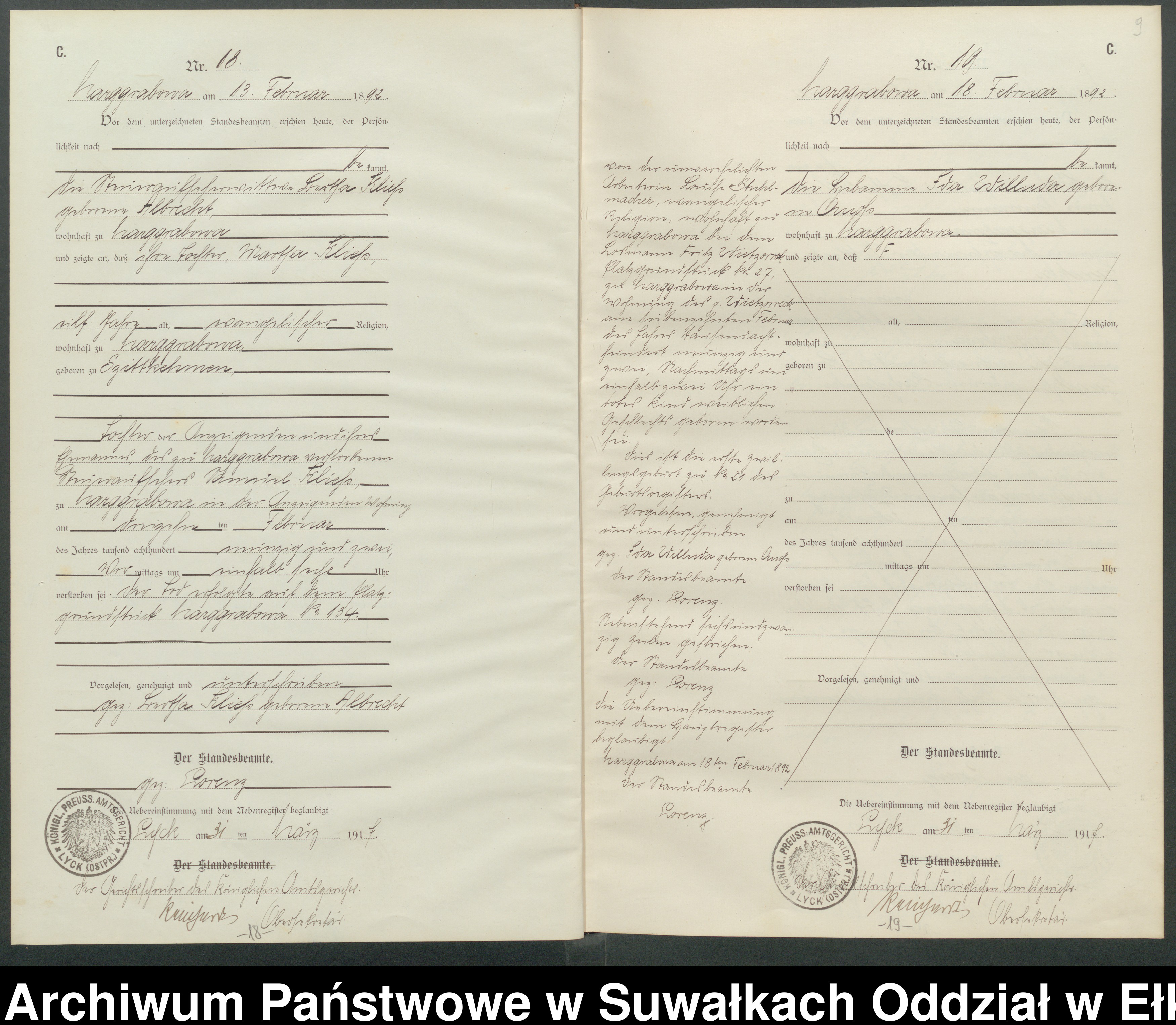 Skan z jednostki: C1.Sterbe-Register [Haupt-Register] Standesamt Stadtgemeinde Marggrabowa Kreis Oletzko No.1 bis.118