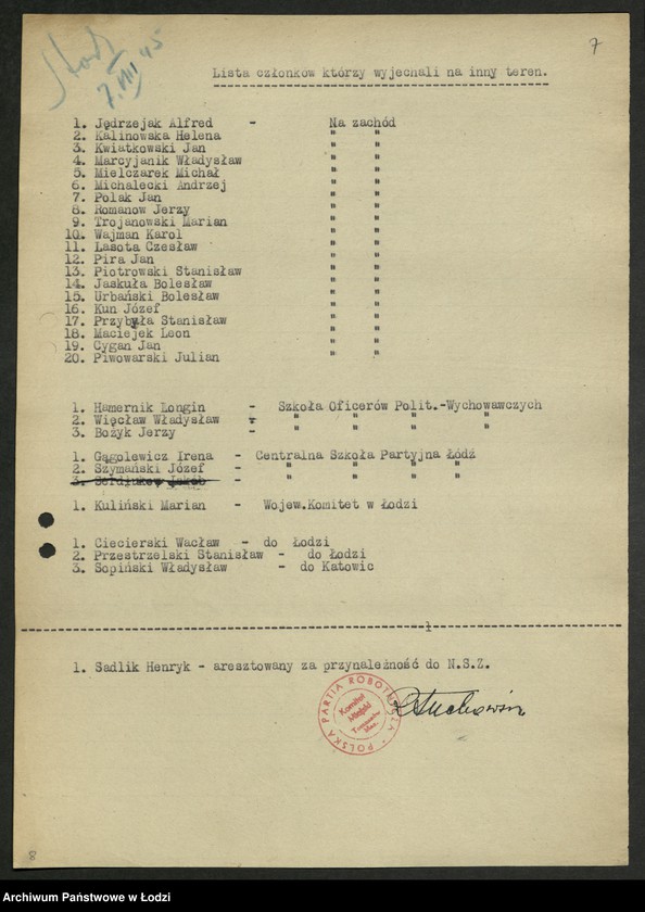 Obraz 8 z jednostki "Ankiety sprawozdawcze instruktora Komitetu Miejskiego Tomaszów Mazowiecki [z załącznikami]"