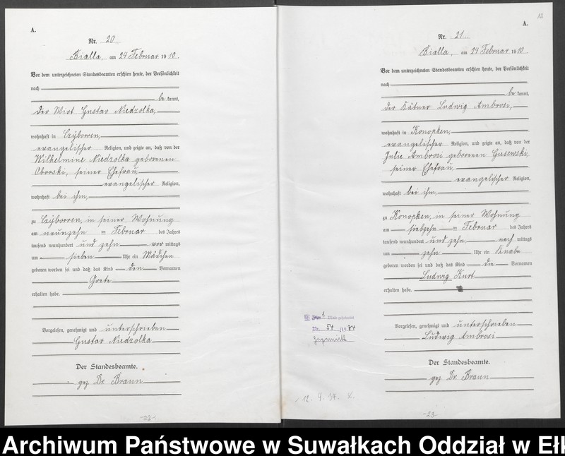 image.from.unit.number "[Geburts-Haupt-Register des Königlichen Preussischen Standes-Amtes Bialla Kreis Johannisburg]"