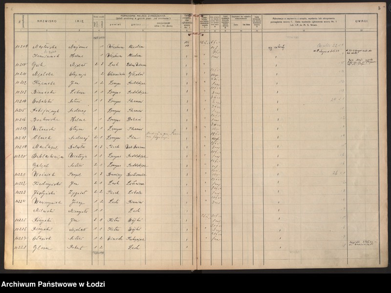 image.from.unit.number "Księga kontroli ruchu ludności (rejestr osób przybywających do gminy) Łódź, komisariat I, t. IV, nr 10158-11736"