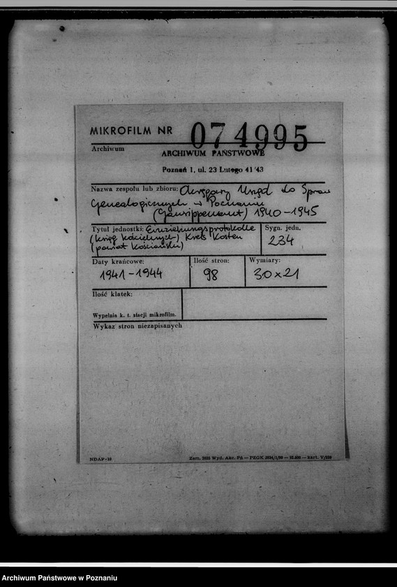 image.from.unit.number "Einziehungsprotokolle [ksiąg kościelnych] Kreis Kosten [powiat kościański]"