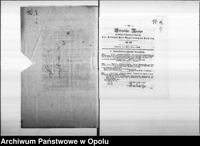 Obraz 10 z jednostki "Acta des Magistrats zu Oppeln betreffend die Prüfung der Anlage eines neuen massiven Töpfernhauses in der Besitzung No 3 b am Karlsplatze de anno 1850"