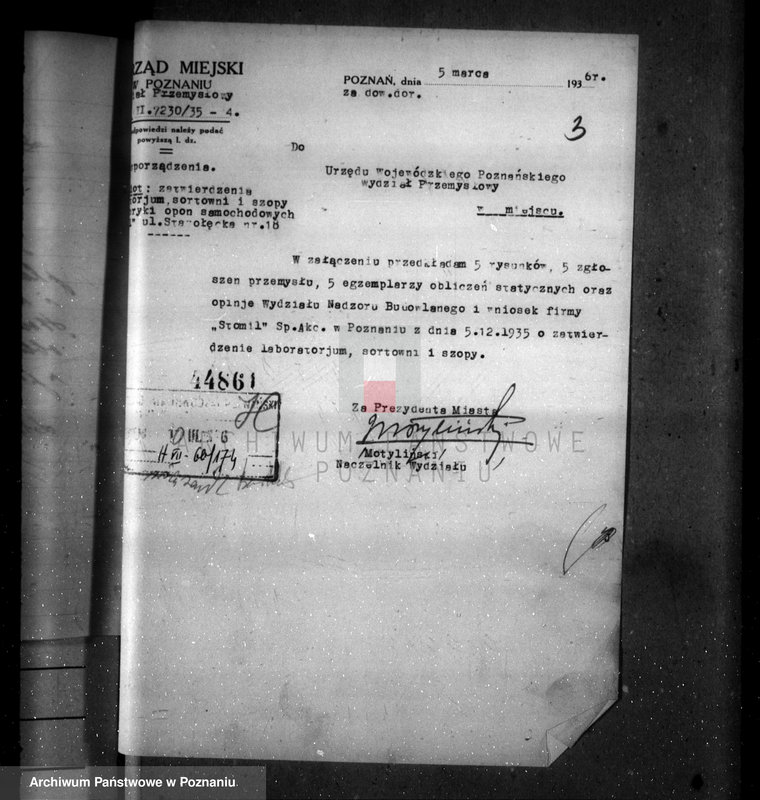 image.from.unit.number "Zatwierdzenie zakładu przemysłowego Firmy Stomil Spółka Akcyjna w Poznaniu /projekt budowy oddziału badania opon/"