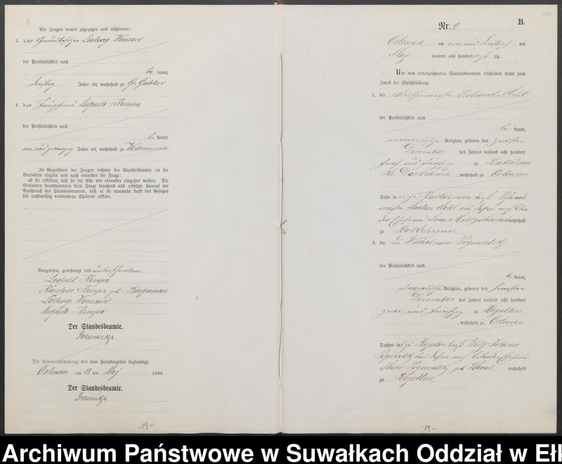image.from.unit.number "Heiraths-Neben-Register des Preussischen Standes-Amtes Orlowen Kreis Loetzen für das Jahr 1880"