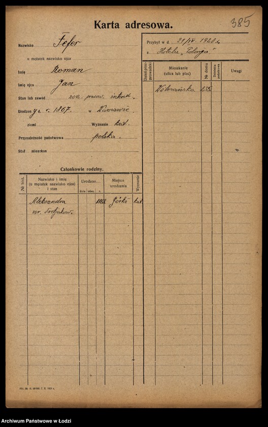 Obraz 10 z jednostki "[Spis ludności Łodzi] Fanelska - Fefer"