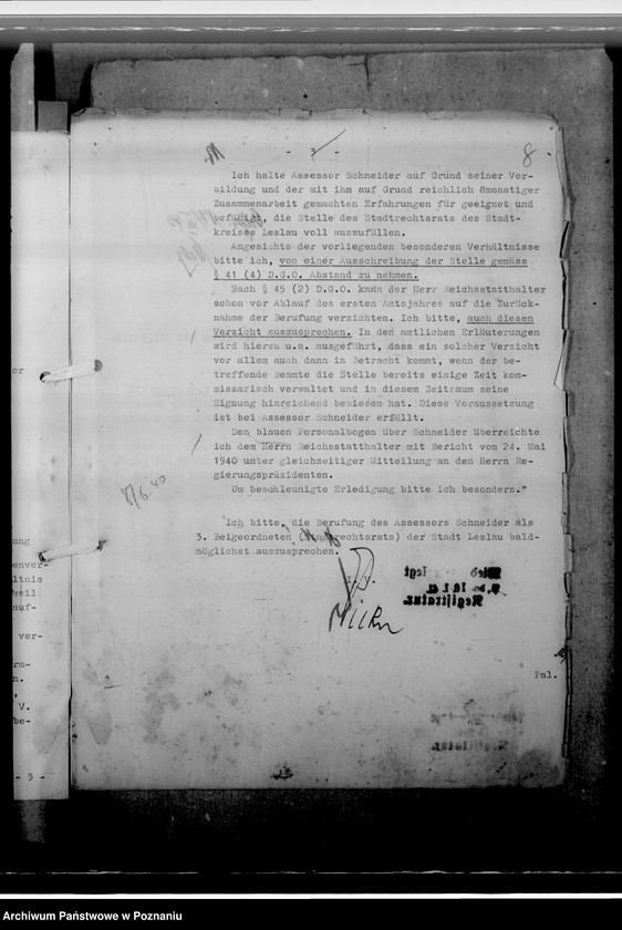 image.from.unit.number "Berufung des Assessors Schneider in Hohensalza - Inowrocław, zum 3. Beigeordneten- Stadtrechtsrat"