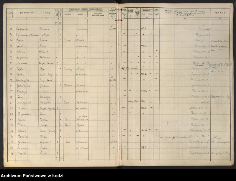 Obraz 7 z jednostki "Księga kontroli ruchu ludności (rejestr osób przybywających do gminy) Łódź, komisariat I, nr 1-2004"