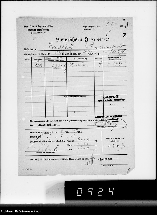 Obraz 12 z jednostki "Lebensmitteleinkauf, Aufträge, Lieferscheinen und Rechnungen 20832-20856 [Dostawa warzyw do Getta]"